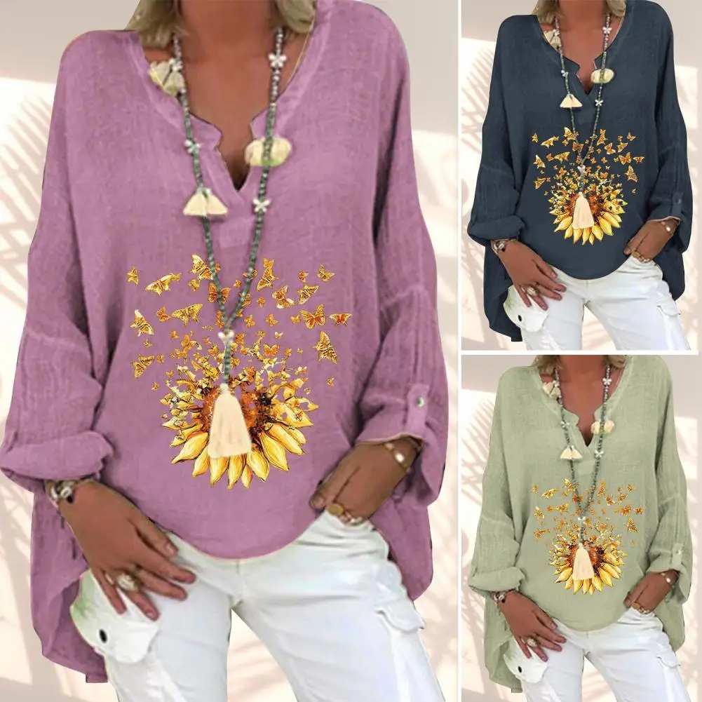

Stylish Floral Print Long Blouse Party Shirt Summer Loose-fitting