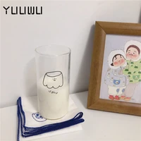 ins korean style cartoon glass cup with straw ins small fresh transparent coffee milk tea mug water cup with straw