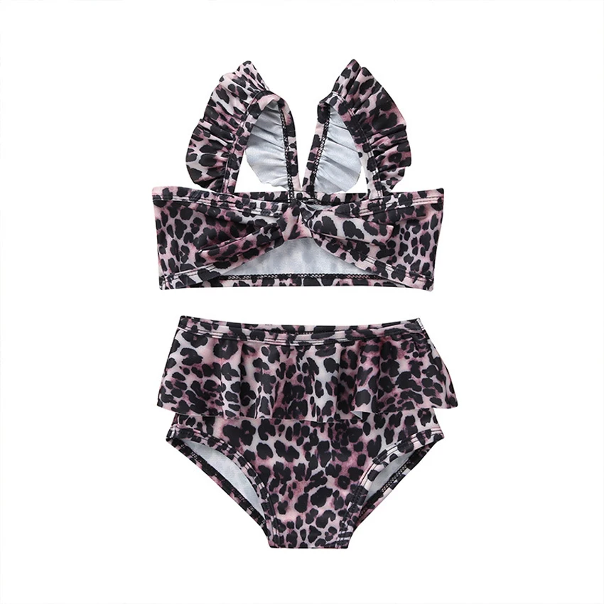 

2022 New Summer Toddler Baby Girls Swimwear Black Leopard Girls Swimsuit Bow Children Swimwear Kids Beach Wear Girls Bathing
