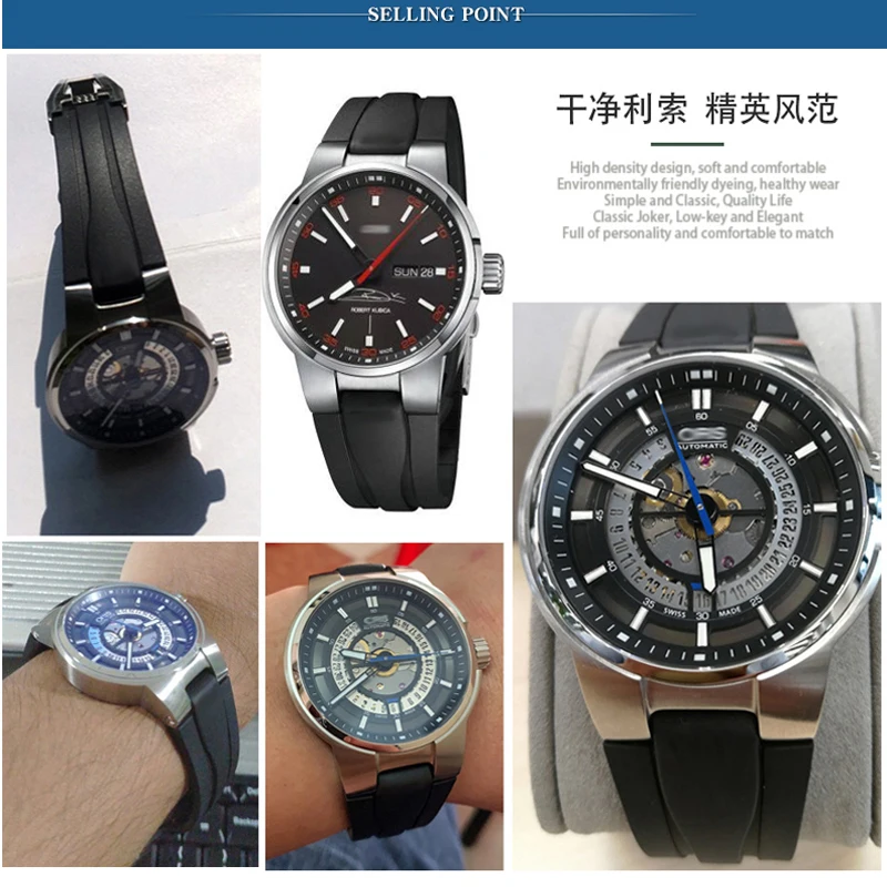 High Quality 24mm*12mm lug end rubber Waterproof watchband For men's Oris wristband silicone band stainless steel folding clasp