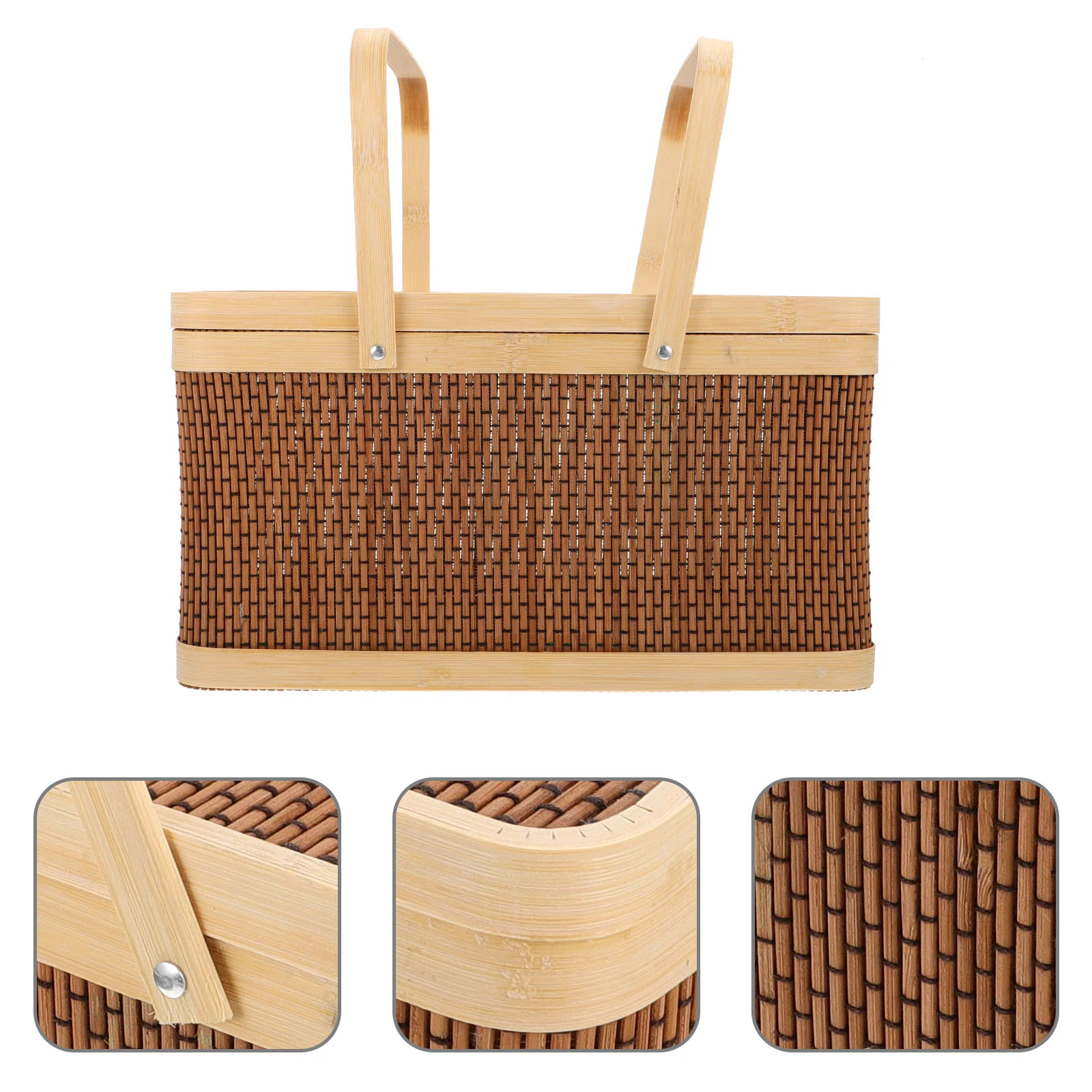 

Basket Picnic Storage Woven Wicker Bamboobaskets Hamper Flowerfruit Rattan Seagrass Lid Decorative Handle Organizer Willow