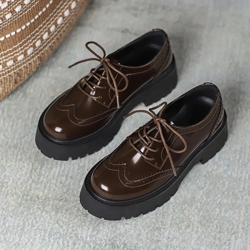 Женские туфли-оксфорды Осенняя обувь на платформе с круглым носком повседневные