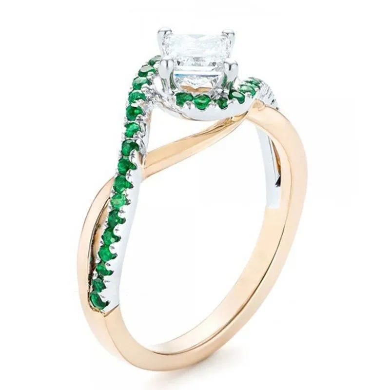 

Trendy Green Crystal Zircon Women's Ring For Engagement Party Jewelry Female Hand Accessories Size 5-12
