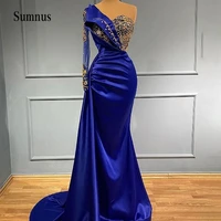 dark blue squines wedding dress v neck single sleeve pleat with train bride gown elegant women prom party vestidos de novia