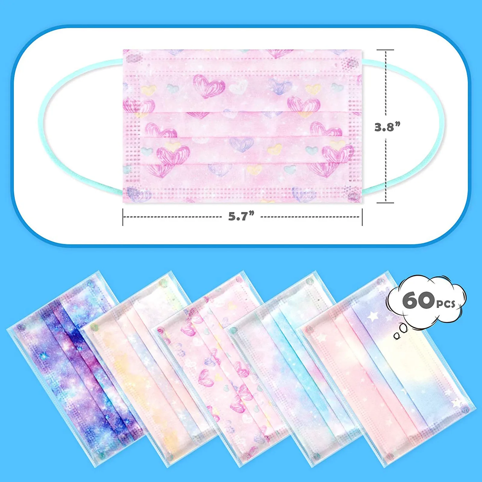 60 шт. Быстрая доставка Детская одноразовая маска для лица промышленная 3-слойная