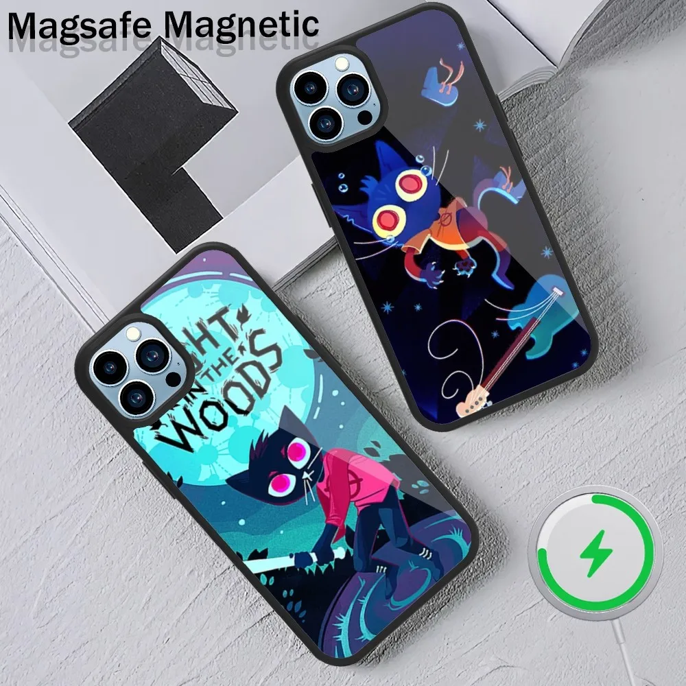 Чехол для телефона Cat Game Night In The Woods iPhone 15 14 13 12 11 Plus Pro Max Magsafe с магнитной