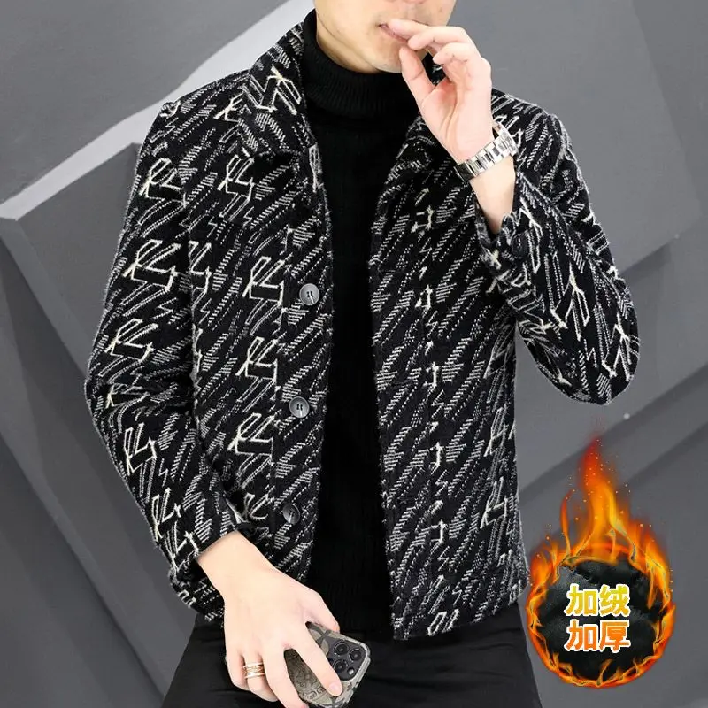 High Quality Autumn Winter Woolen Jackets Men Fashion Houndstooth Casual Business Trench Coat Streetwear Short Overcoat 4XL-M