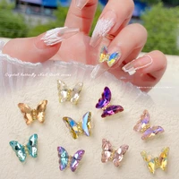 10pcs shiny ab crystal butterfly nail jewelry 3d aurora rhinestones luxury nail art charms holographic diy manicure decorations