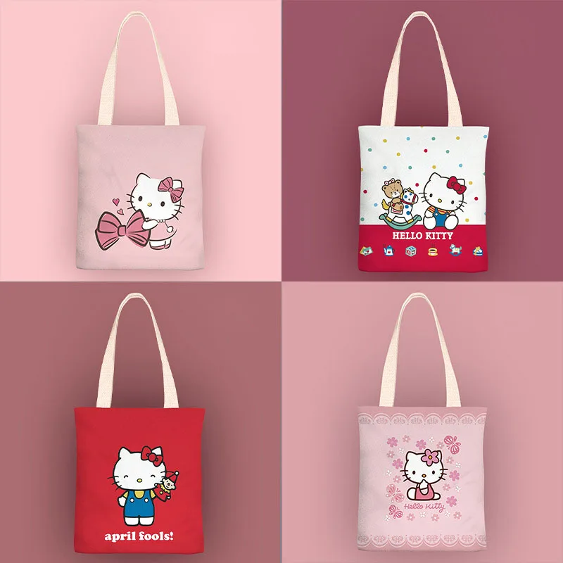 

Сумка-тоут Kawaii Sanrio Hello kittys, мультяшный аниме, Студенческая сумка для хранения, модная сумка через плечо, Холщовая Сумка для покупок, сумочка д...