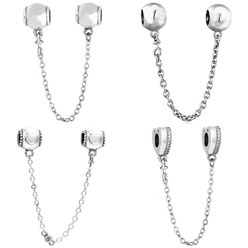 

Sparkling Arcs Of Love Signature Smooth Embossed Heart Safety Chain Bead 925 Sterling Silver Charm Fit Fashion Bracelet Jewelry
