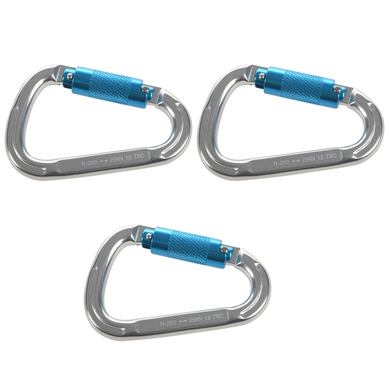 

3X Professional Pear-Shape Screw Gates Buckle Lock Carabiner Rock Climbing Equipment Outdoor 30Kn