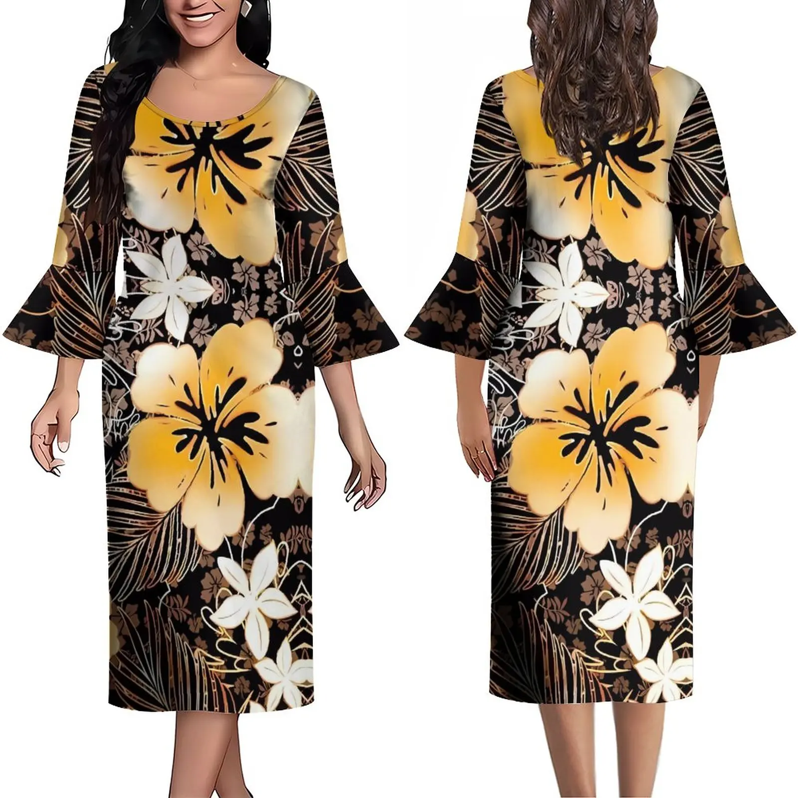 

Новинка 2023, женское платье макси, полинезийское платье в этническом стиле с художественным принтом на заказ, элегантное платье из качественной ткани на лето и осень