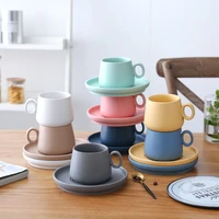 ceramic mugs with saucer coffee mug set creative makaron matte pure color coffee milk water cups home desktop decor drinkware