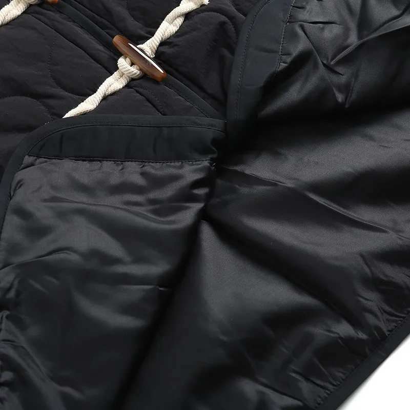 Cow Horn Button Rhombic Cotton Jacket For Women In Autumn Winter Vintage Style Medium Length Loose And Versatile Cotton Jacket