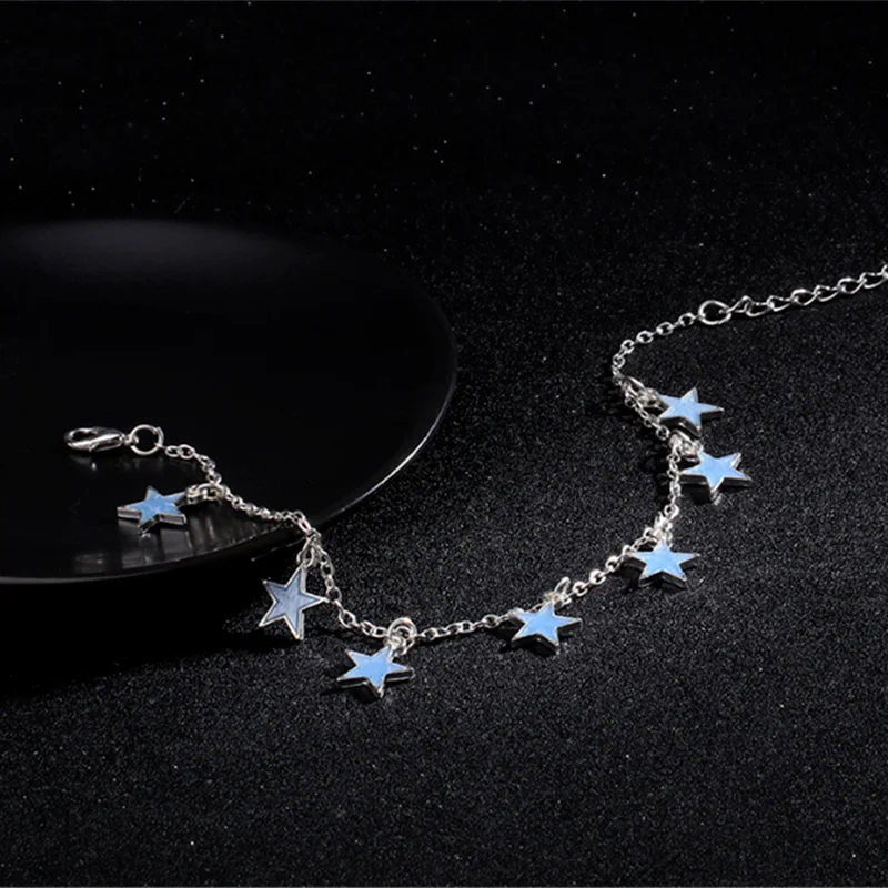 

Women Fashion Jewelry New Fluorescent Blue Five-pointed Star Tassel Anklets