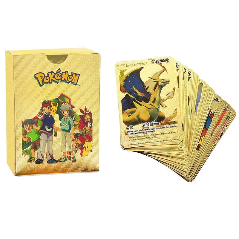 Original English 55pcs Pokemon Game Card Foil Gold Silver Black Collect V Gx Vmax Charizard Pikachu Playing Battle Kids Toy Set |