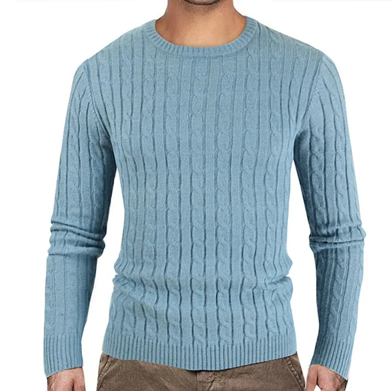

Модный мужской свитер, однотонный пуловер с круглым вырезом и длинным рукавом, вязаный свитер для мужчин, одежда