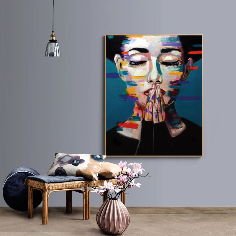 

Abstract Prayer Girl Art Oil Paintings Print On Canvas Posters And Prints Wall Pictures for Living Room Home Decoration