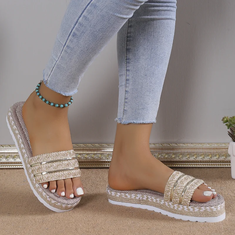 Women's Slippers Platform Summer Shoes for Woman New Ladies Beach Casual Daily Sandals Bohemian Ladies Low-heeled Flat Slipper