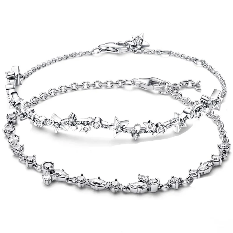 

Блестящий гербарий, кластер звездного молочного цвета, женский браслет, серебряный браслет, Европейский бисер, очаровательные ювелирные изделия «сделай сам»