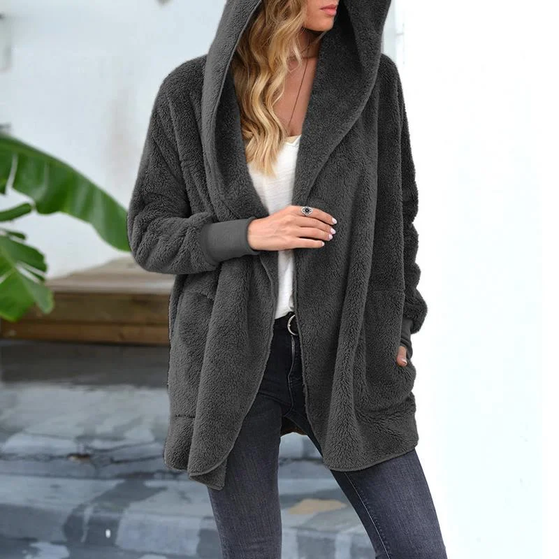 

Brown Fluffy Coats Womens Hooded Hoodies Jackets 2023 Warm Casual Long Sleeve Outwears Female Cardigan Overcoat Autumn Winter