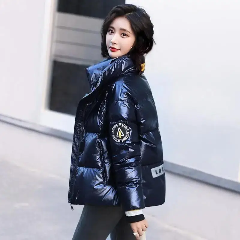 Winter Down Cotton Jacket Women 2023 New Fashion Overcoat Parkas Ladies Short Jackets Stand Collar Bright Face Coat Female