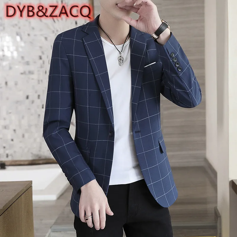 

DYB&ZACQ Men's Small Suit Jacket Plaid Korean Version Slim Handsome Casual Single Suit Trend Spring and Autumn 4XL 5XL