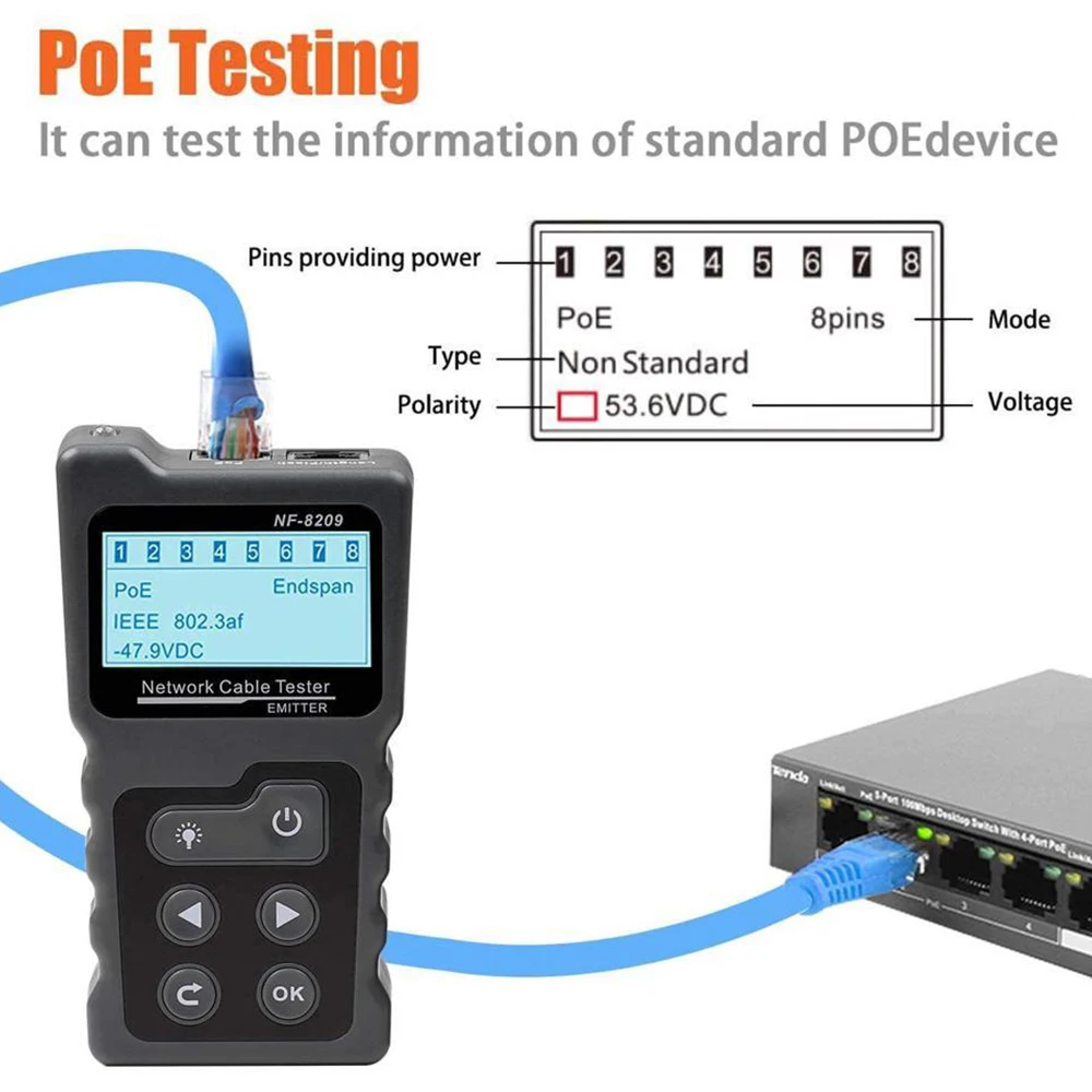 NOYAFA LCD Display Measure Length Tracker NF-8209 Cable POE Wire Checker Test Network Tool Scan Cable Wiremap Tester images - 6