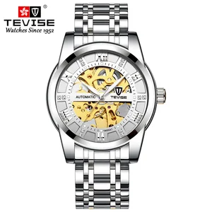 Automatic Skeleton Watches TEVISE Diamond Scale Luminous Hands Men Watch Mechanical Male Clock Class