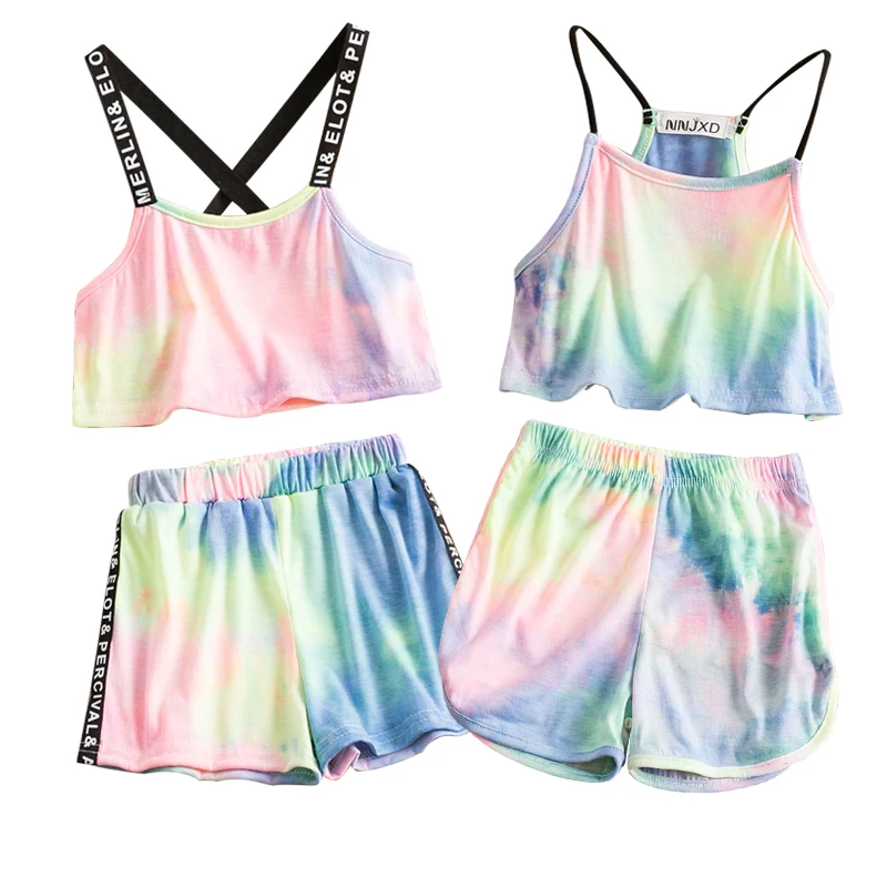 

Sport Style Girls Clothes Rainbow Top Vest+Cotton Short Pants 2pcs Set Summer Party Princess Outfits Toddler Girls Clothing