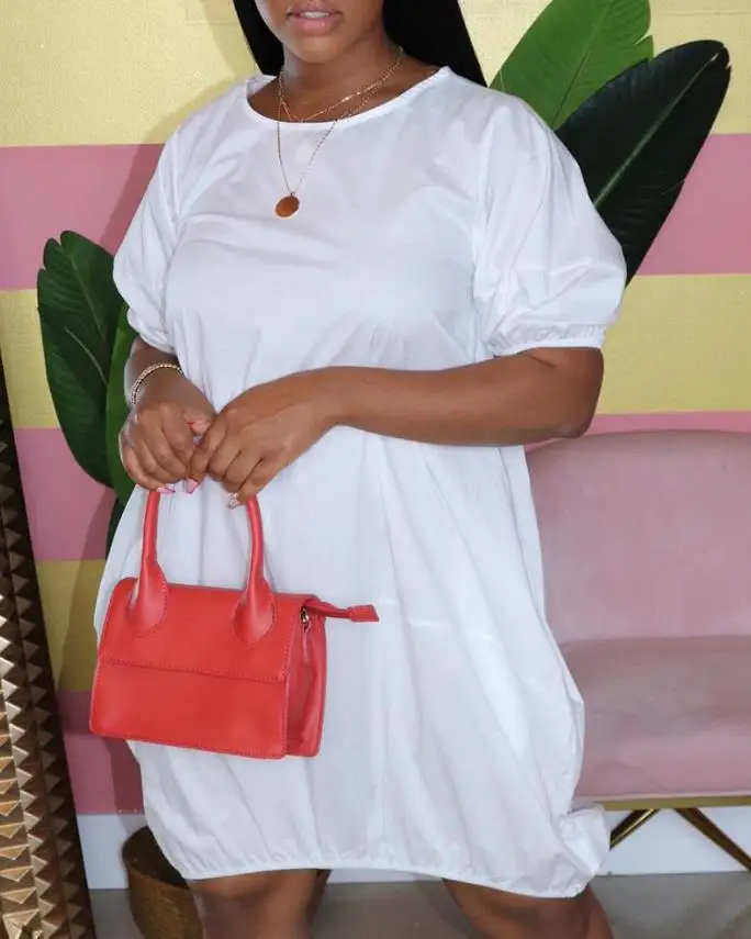 

Plain Short Sleeve Casual Dress Elegant O-neck Women Thicken Sweater Dress 2023 Autumn Winter