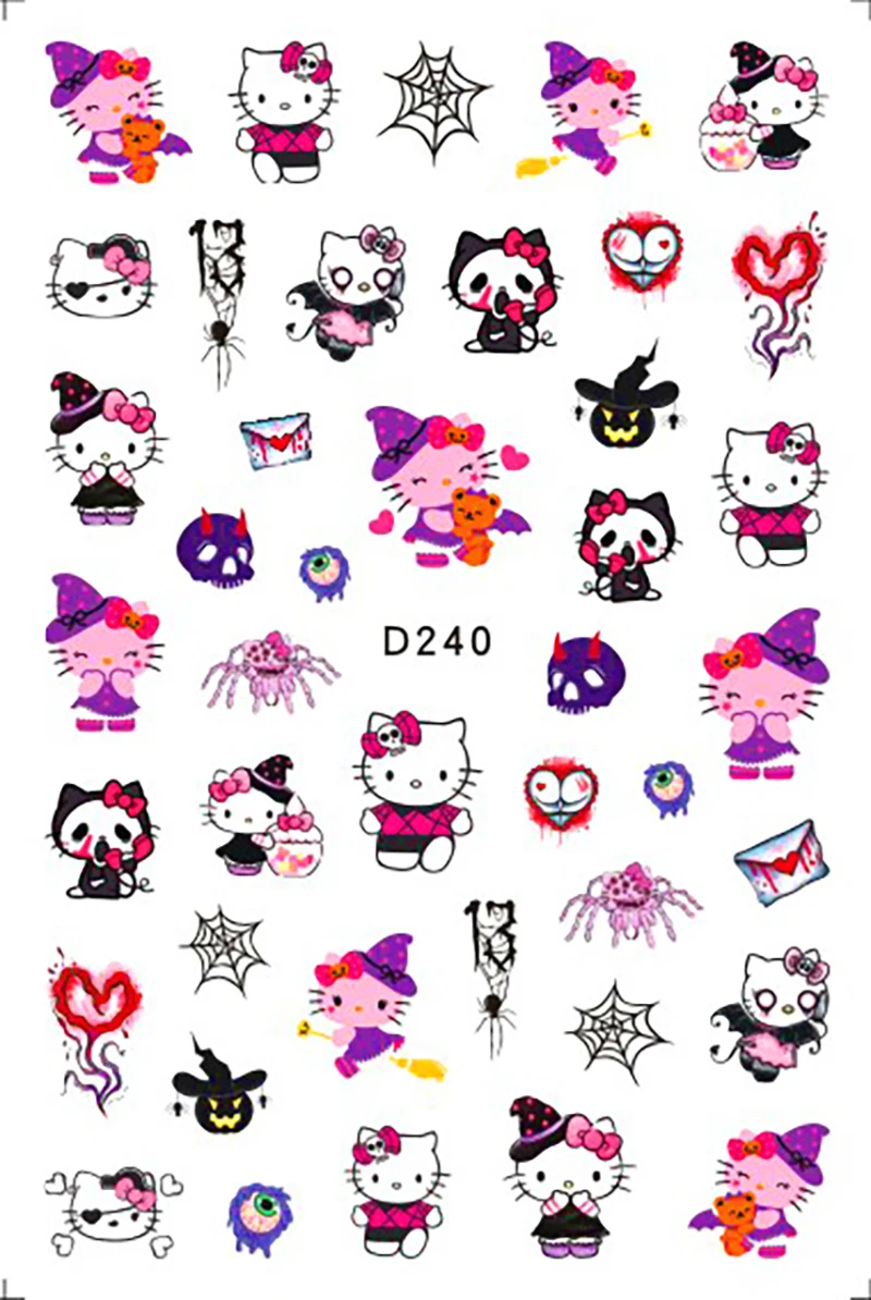 

1PCS New Cartoon Sanrio Nail Art Decoration Halloween Series Horror Hello Kitty 3D Nail Stickers Cute Melody Kulomi Nail Decals