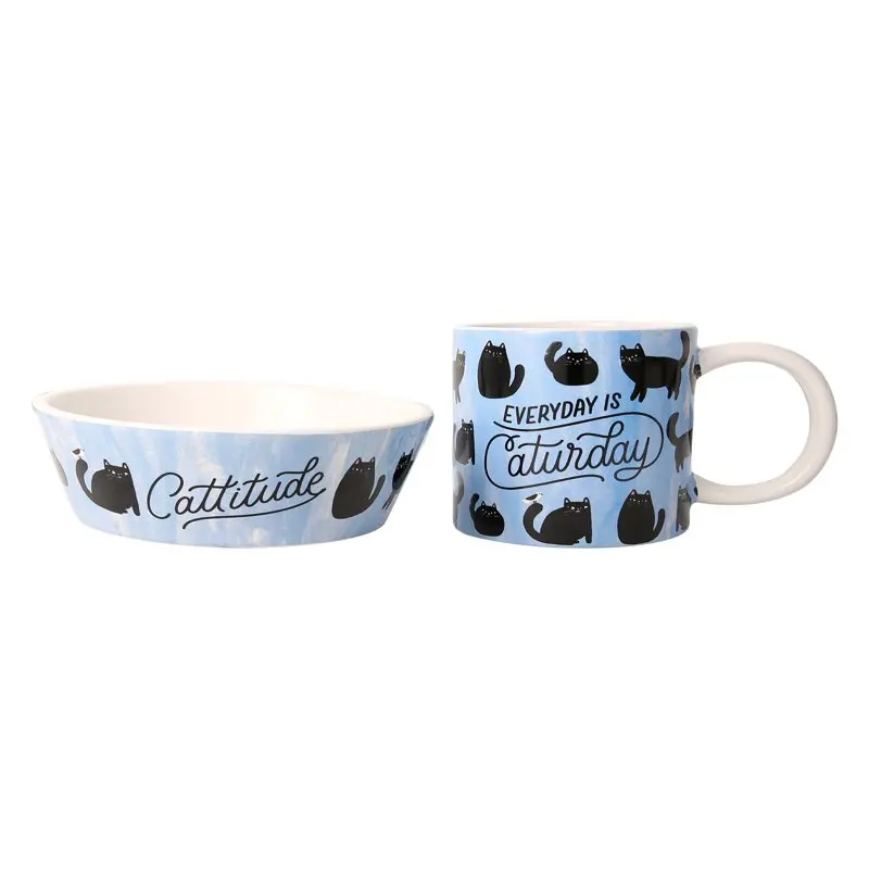 

from Everyday Is Caturday Ceramic Mug and Bowl for Dogs, 2 Piece Set For cats Automatic cat feeder Cute bowl для кошек