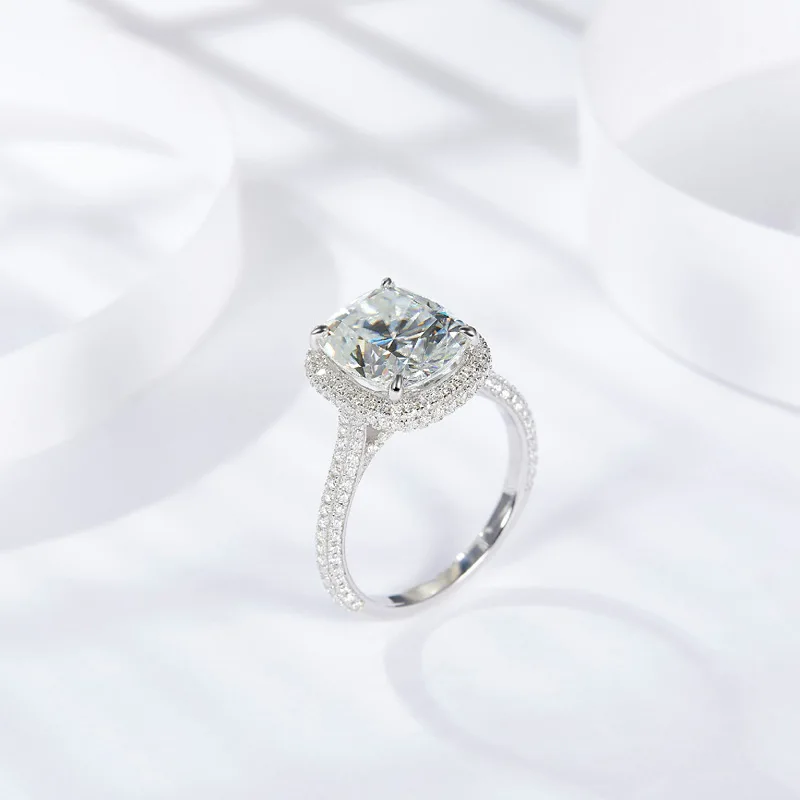 

2023 New Luxury 5 Carat 9 * 11 100% Real Moissanite Engagement Rings D Color S925 Silver Plated 18k Gold Ring Party Jewelry