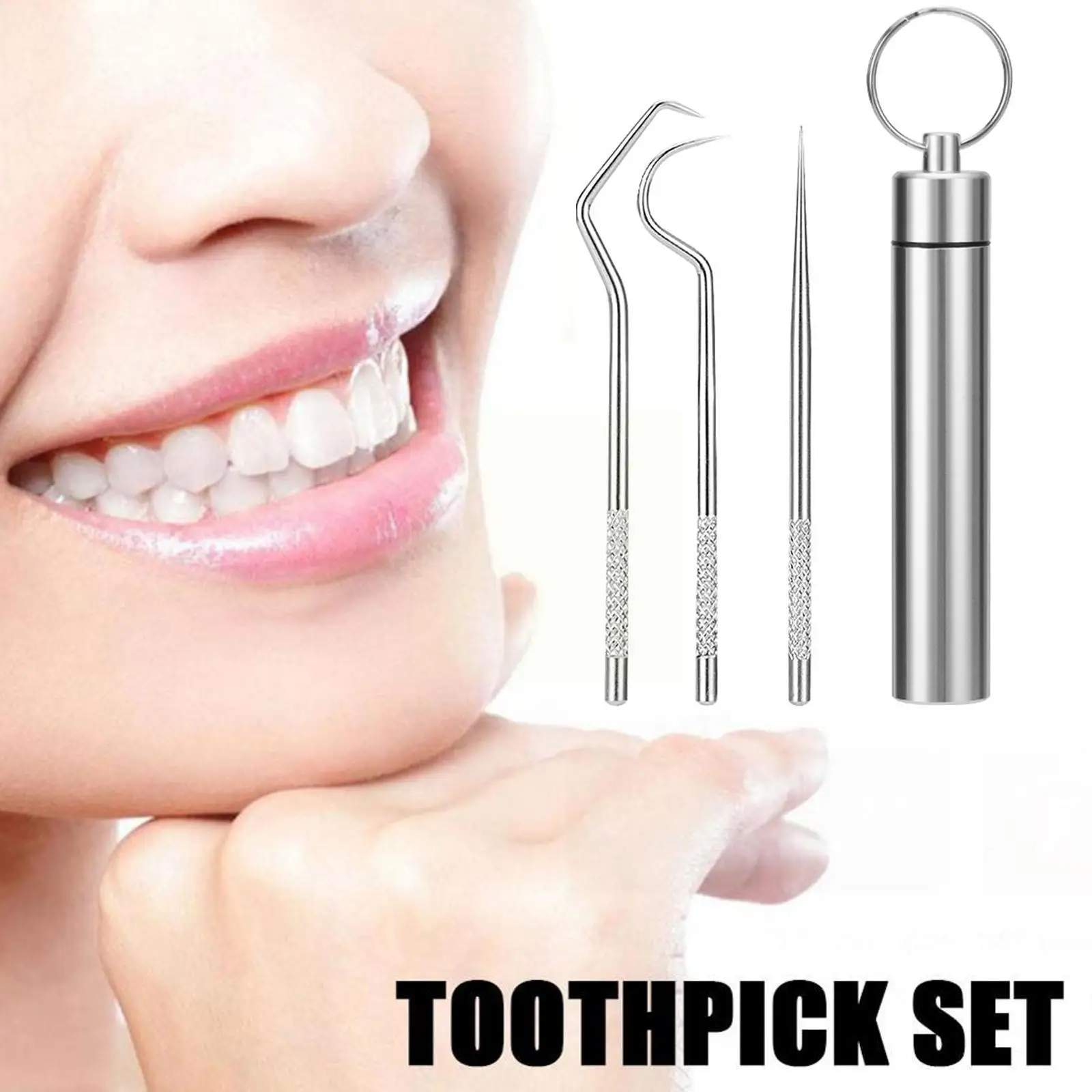 

304 Steel Toothpick Cleaning Kit Keychain Portable Cleaning Kit Tool Tooth Cleaning Outdoor Keychain Teeth Hook E6r7