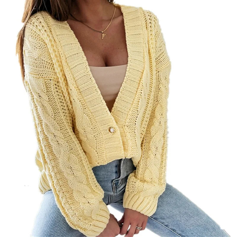 

Женский Повседневный вязаный кардиган, жакет с V-образным вырезом, на пуговицах, Осень-зима 2022