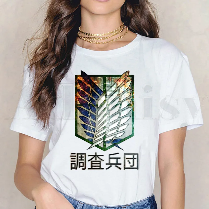 

Attack on Titan Anime Shingeki no Kyojin Eren Levi T-shirt Short Sleeve Female Tops Tees Harajuku Vintage T Shirts Women's