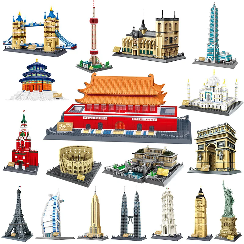 

Architecture Big Ben Eiffel Tower London Pair Louvre Micro Building Blocks Capitol Sydney Opera House Taj Mahal Construction toy