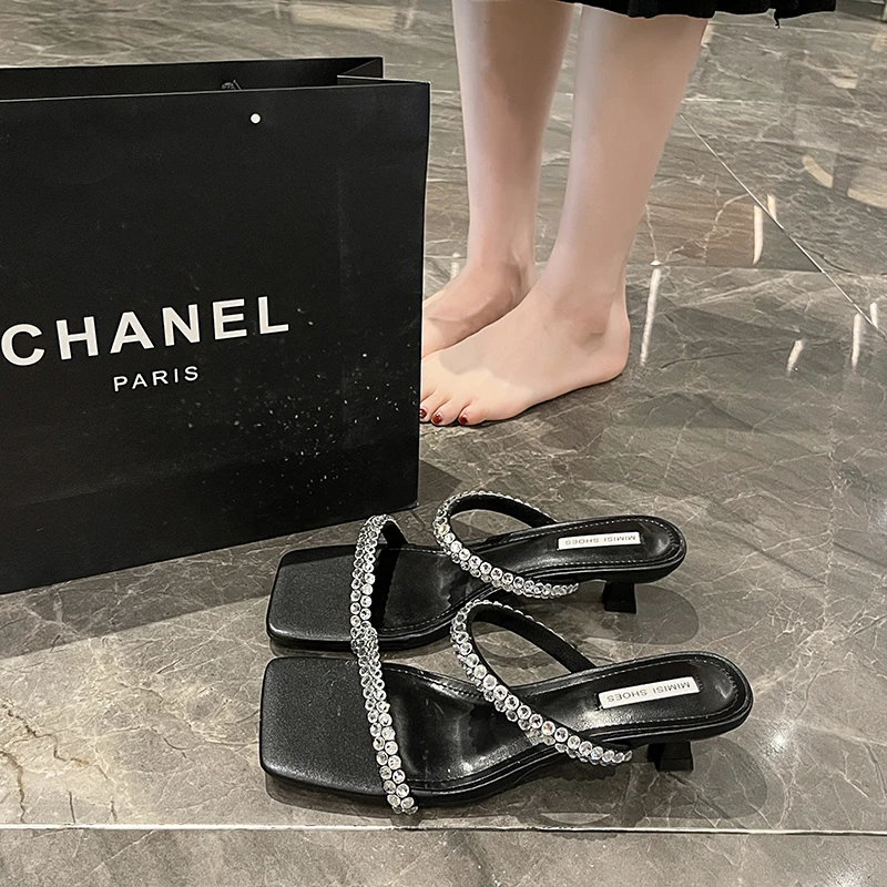 Женские туфли-тапочки 2024 роскошные шлепанцы на каблуке женская тонкая