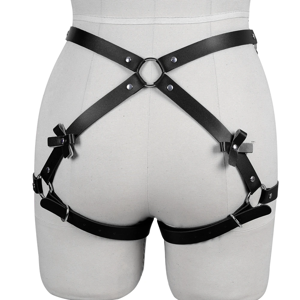 

Женское готическое сексуальное бондажное белье, кожаный ремень с бантом и подвязками, пояс для тела, клетка, подвязка для костюма на Хэллоуи...