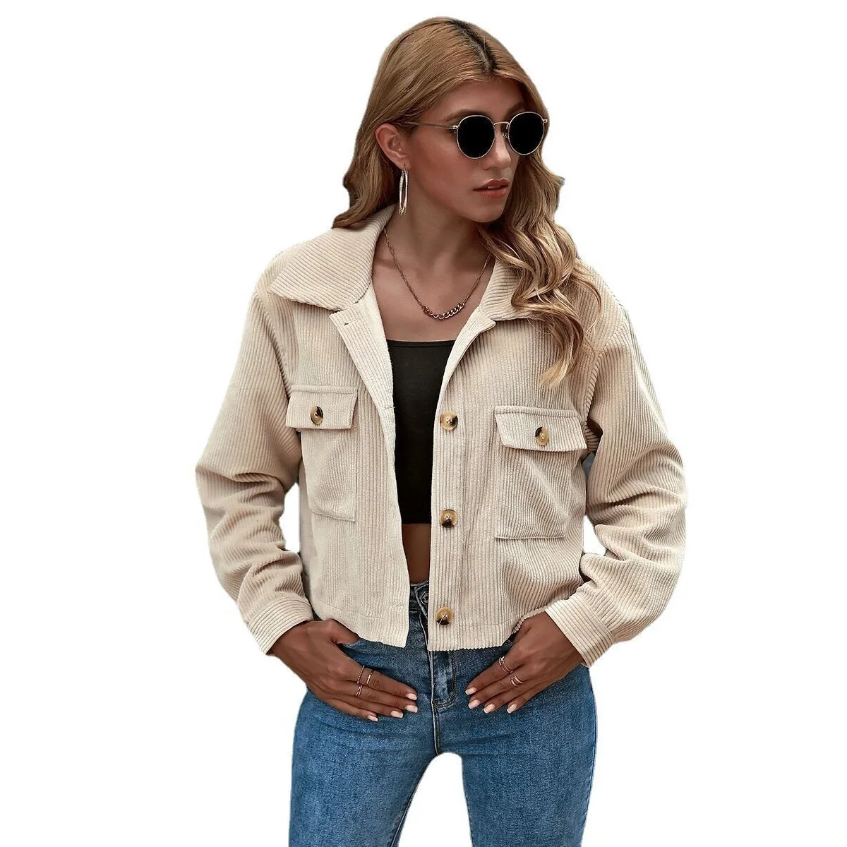 

Женский однотонный пиджак с длинным рукавом и отложным воротником