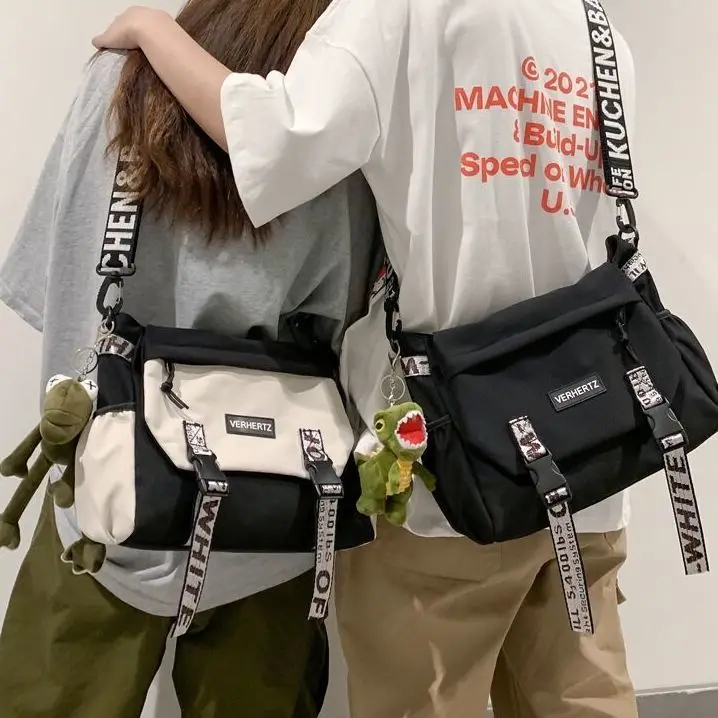 Холщовая Диагональная Сумка через плечо, молодежная модная повседневная женская сумка большой вместимости, однотонная нейлоновая женская ...