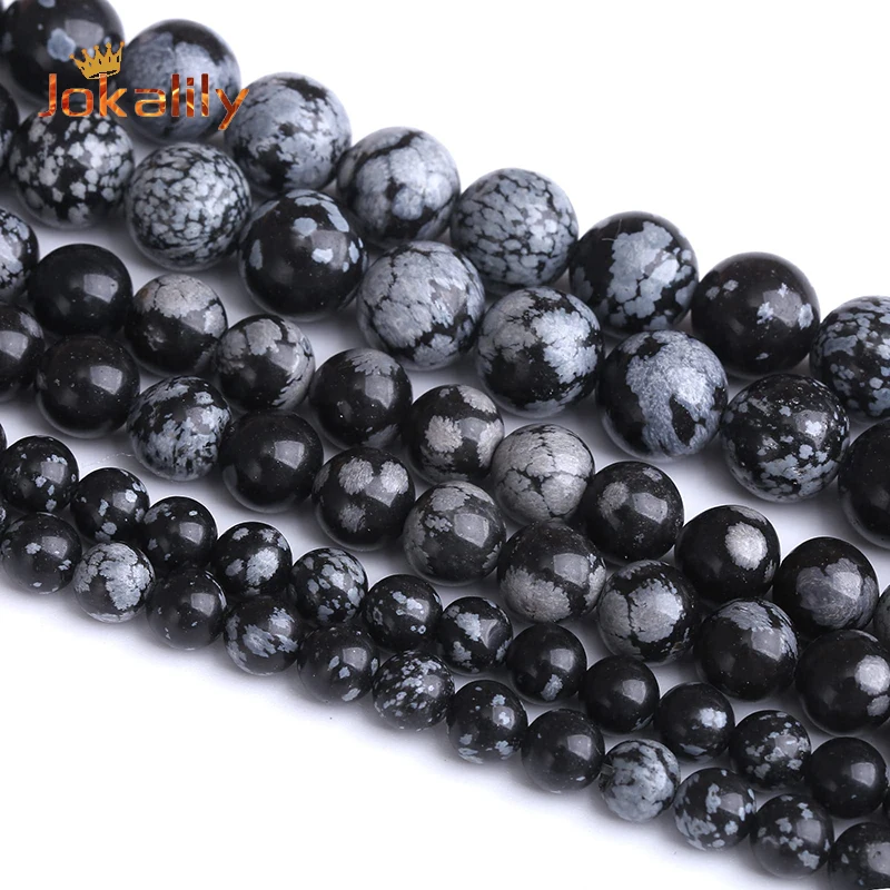 

A + черно-белые снежинки обсидиановые каменные бусины для изготовления ювелирных изделий 4 6 8 10 12 мм круглые свободные бусины Diy браслет ожере...