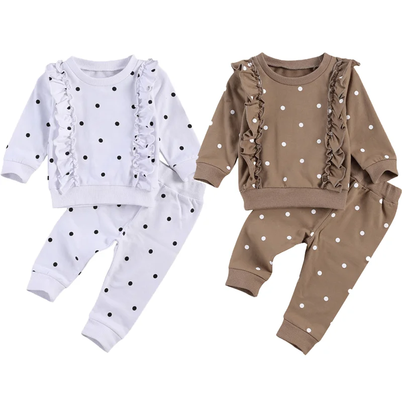 Spring Autumn Girls Clothes Crew Neck Polka Dots Long Sleeve Tops + Pants 2Pcs Outfits Set Spring Autumn Baby Clothes Boy