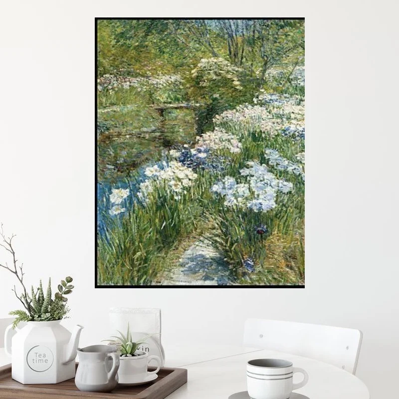

The water garden by Childe Hassam oil painting handmade with no frame and big size free shipping by fedex dhl