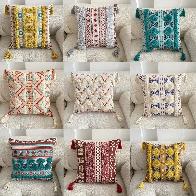

Наволочка в стиле бохо с ворсом и кисточками, хлопковая квадратная декоративная наволочка для дома, спальни, офиса, кровати, дивана