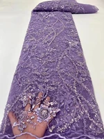 latest purpleafrican sequence lace fabric 2022 luxurious heavy beaded nigerian lace fabrics for bridal wedding dress