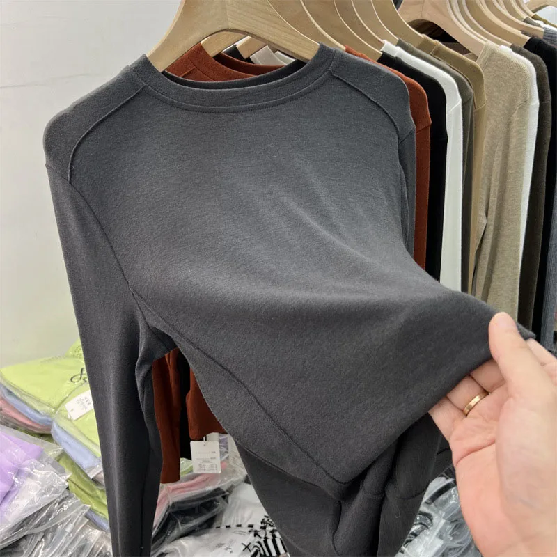 Двусторонний флисовый базовый слой женская новинка 2024 осенне-зимняя футболка с