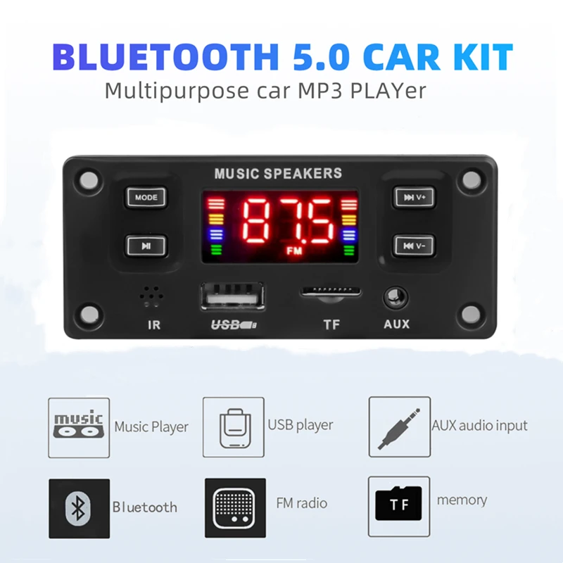 DC 7V-22V 2*30W усилитель MP3 декодер плата Bluetooth 5,0 60W 12V музыкальный плеер USB модуль FM AUX радио Запись громкой связи вызов