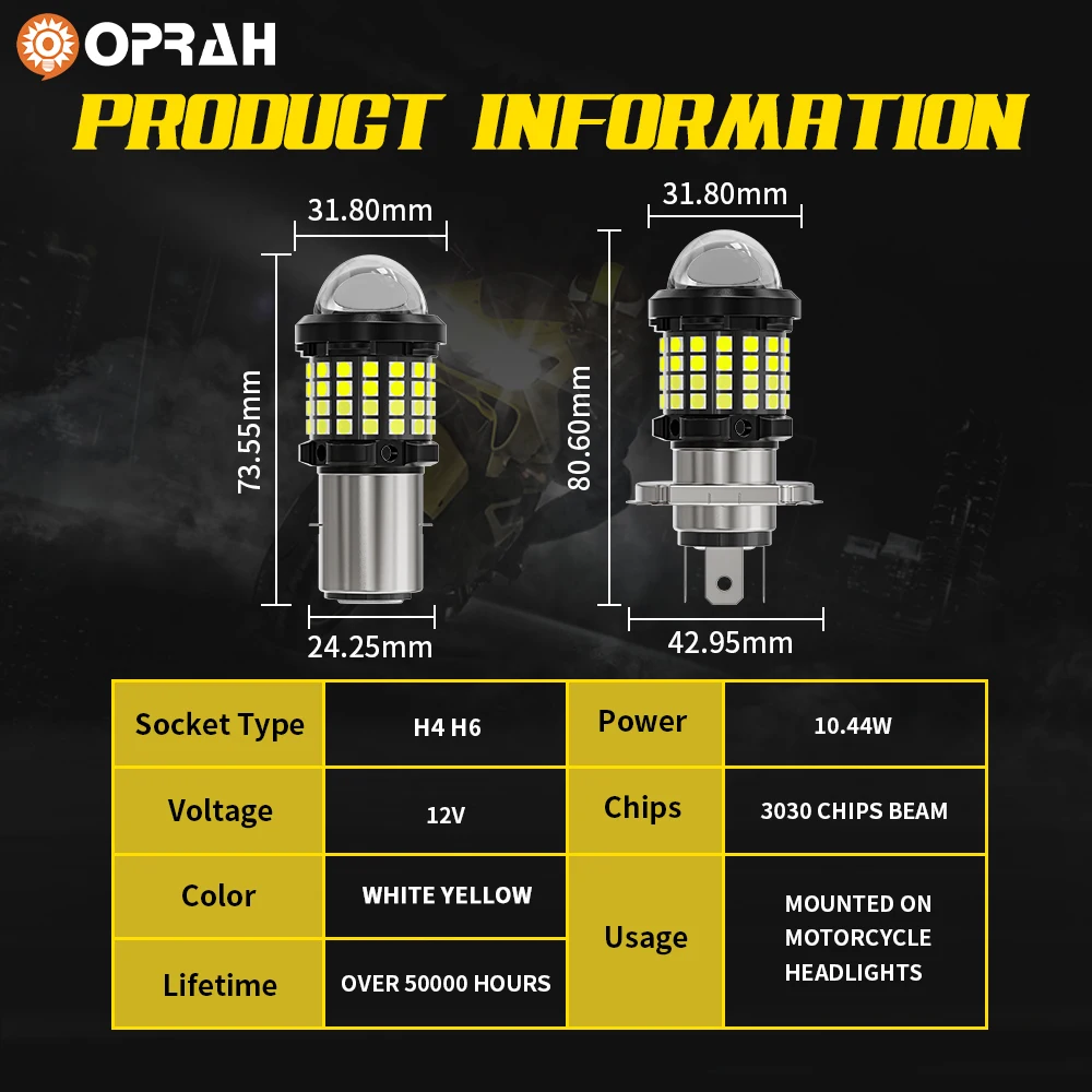 Лампы для мотоциклетных Фар H4 светодиодный Canbus BA20D 60SMD 3030 Сверхъяркие фары